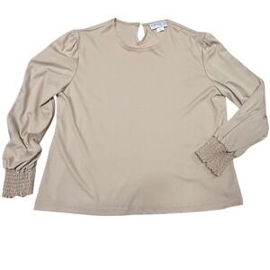 Bedford Fair‎ Smocked Cuff Blouse Long Sleeve Keyhole Back Top PM